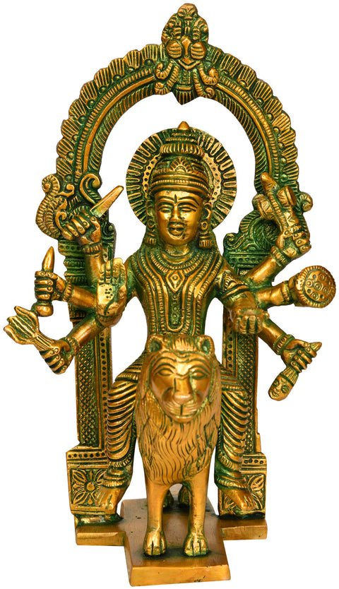 8" Goddess Durga Brass Figurine | Religious Handcrafted Idol