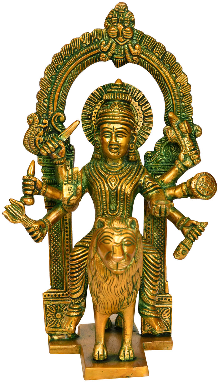 8" Goddess Durga Brass Figurine | Religious Handcrafted Idol