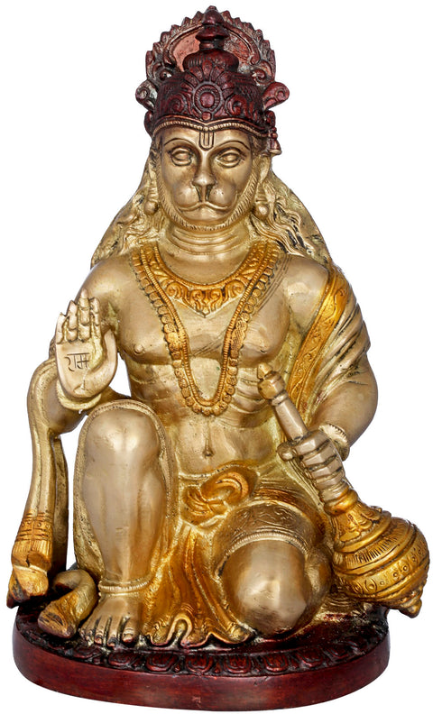 9" Blessing Lord Hanuman Brass Sculpture | Handmade | Made in India