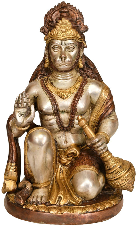 9" Blessing Lord Hanuman Brass Sculpture | Handmade | Made in India