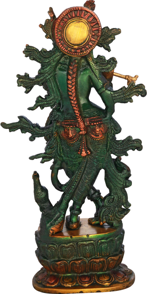 12" Lord Krishna Idol Playing Flute | Handmade Brass Sculpture | Made in India