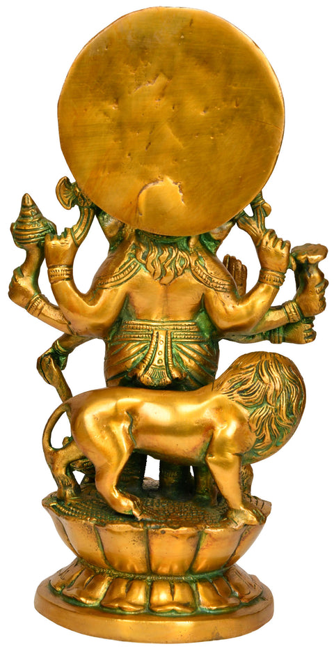 11" Eight-Armed Lord Ganesha Standing on Lotus Base In Brass | Handmade | Made In India