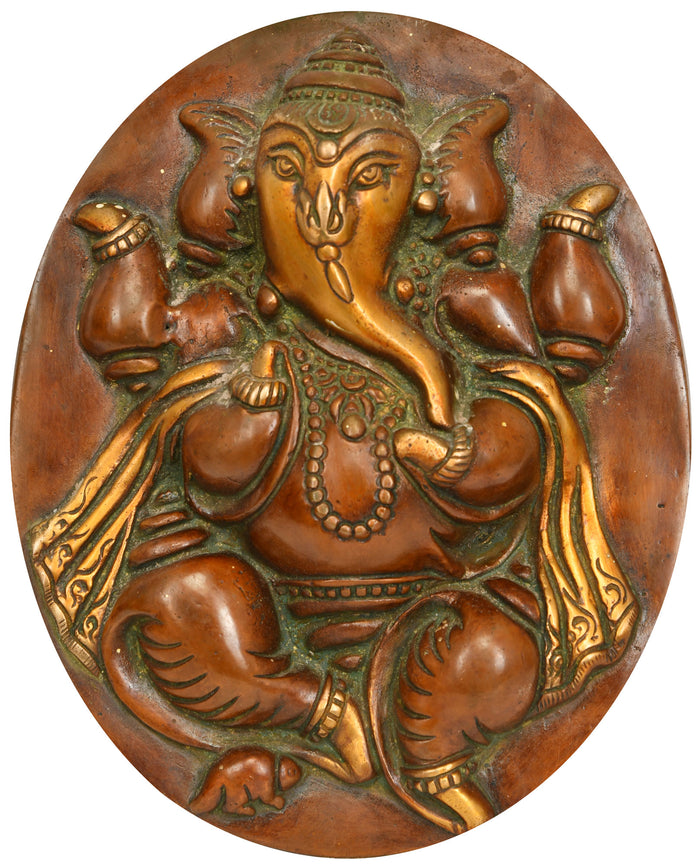 8" Lord Ganesha Brass Wall Hanging Plate Handmade