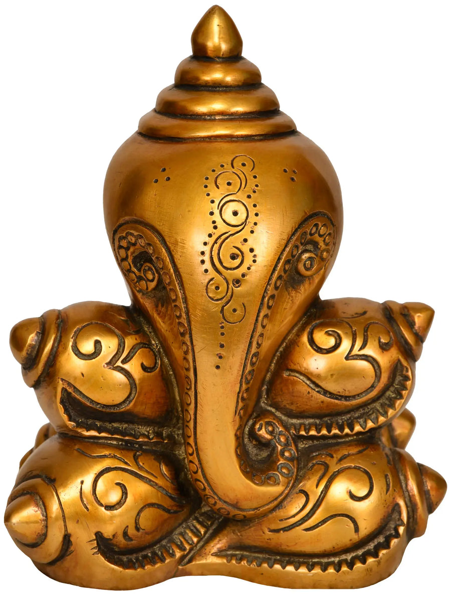 7" Handmade Ganesha Conch Brass Statue