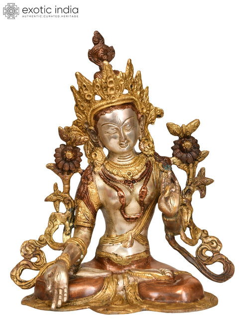 10" White Tara Brass Statue Handmade Tibetan Buddhist Deity