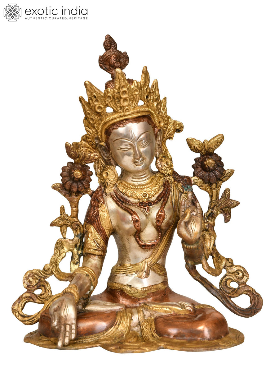 10" White Tara Brass Statue Handmade Tibetan Buddhist Deity