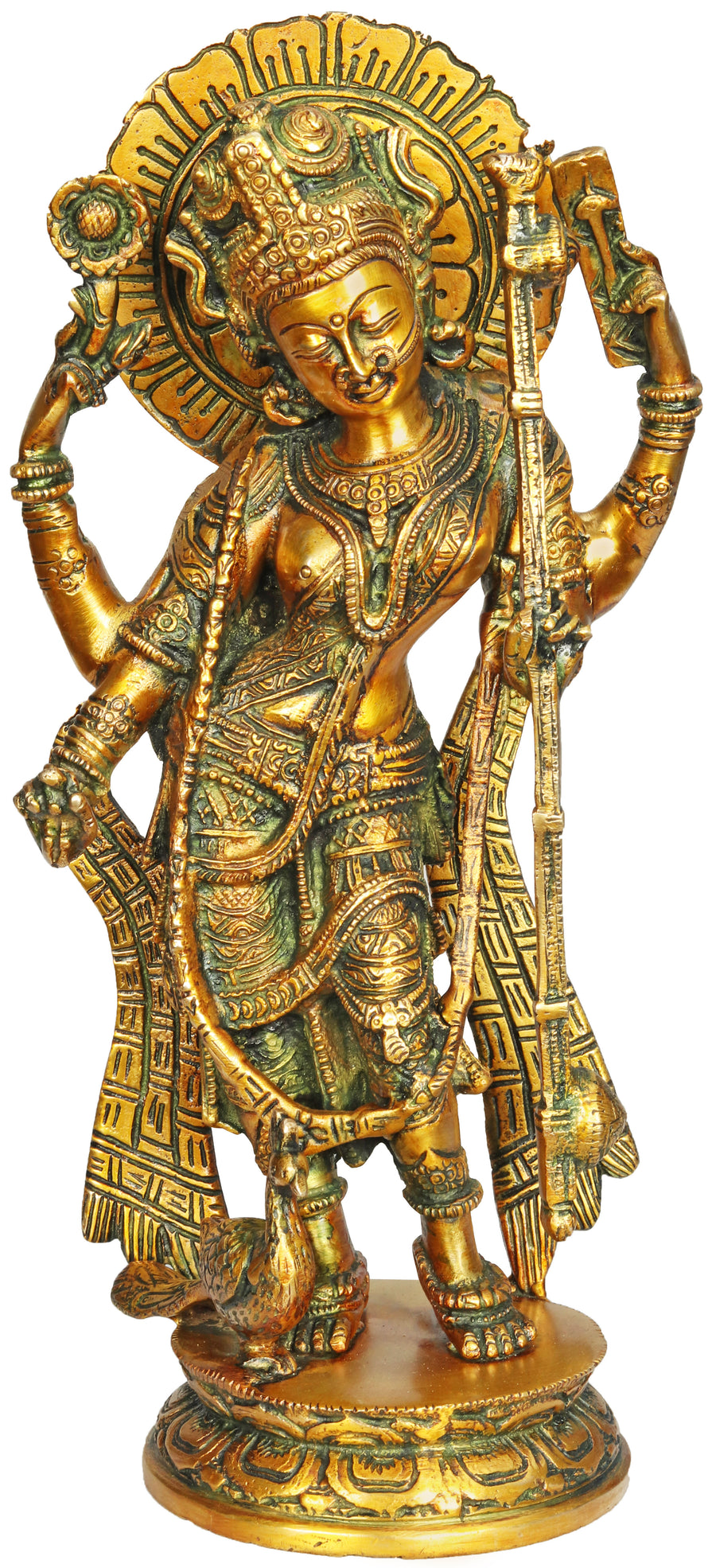 12" Standing Goddess Saraswati Brass Handmade Statue