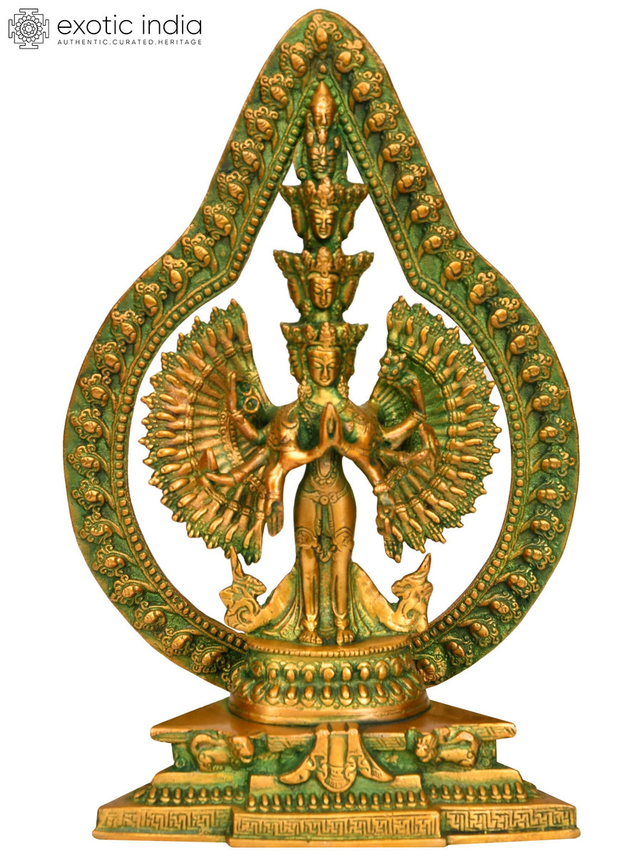 12" Eleven Headed Thousand Armed Avalokiteshvara Brass Statue