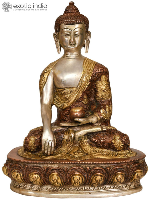 9" Bhumisparsha Buddha (Robes Decorated with Auspicious Symbols) In Brass | Handmade | Made In India