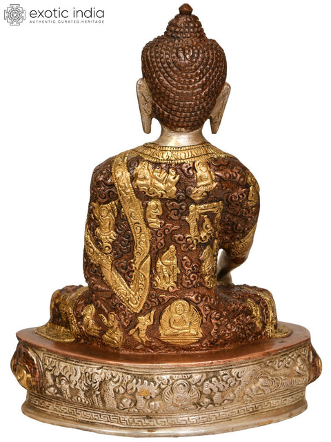 9" Bhumisparsha Buddha (Robes Decorated with Auspicious Symbols) In Brass | Handmade | Made In India