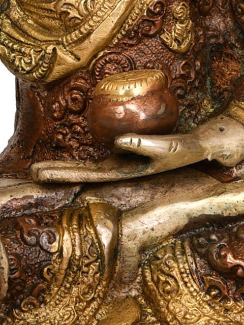9" Bhumisparsha Buddha (Robes Decorated with Auspicious Symbols) In Brass | Handmade | Made In India