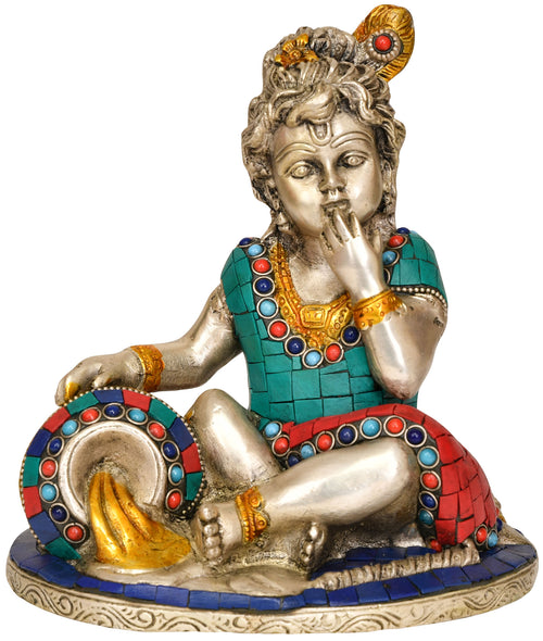 7" Baby Krishna Butter Thief Brass Statue Handmade