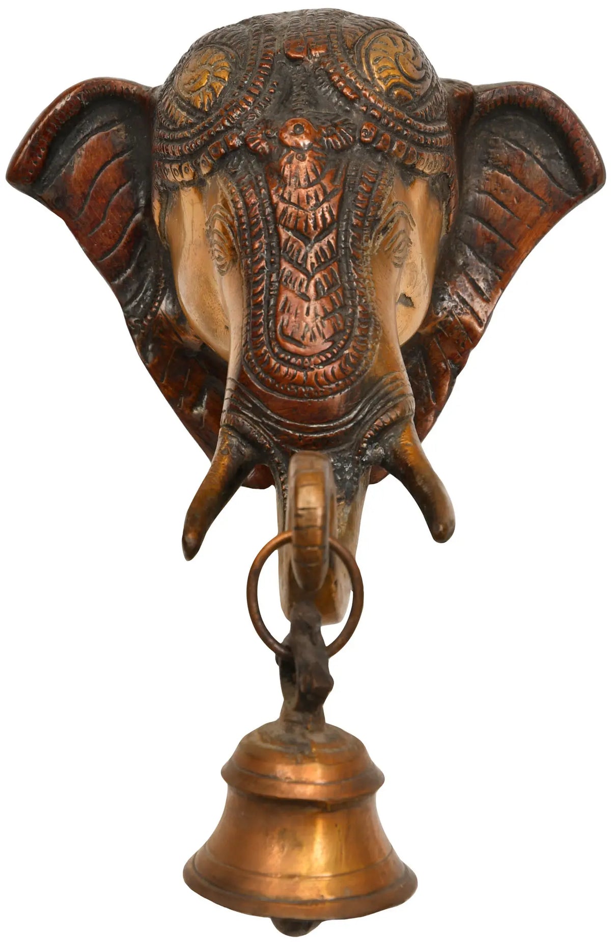 7" Lord Ganesha Wall Hanging Mask with Bell in Brass | Handmade | Made in India