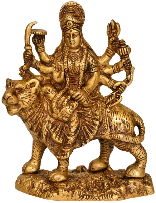 4" Goddess Durga Handmade Brass Statue