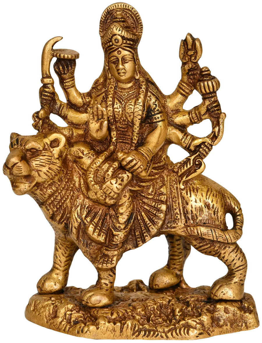 4" Goddess Durga Handmade Brass Statue