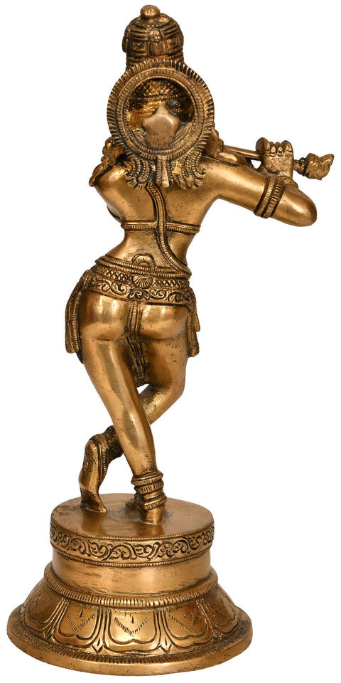 11" Lord Krishna Playing Flute In Brass | Handmade | Made In India