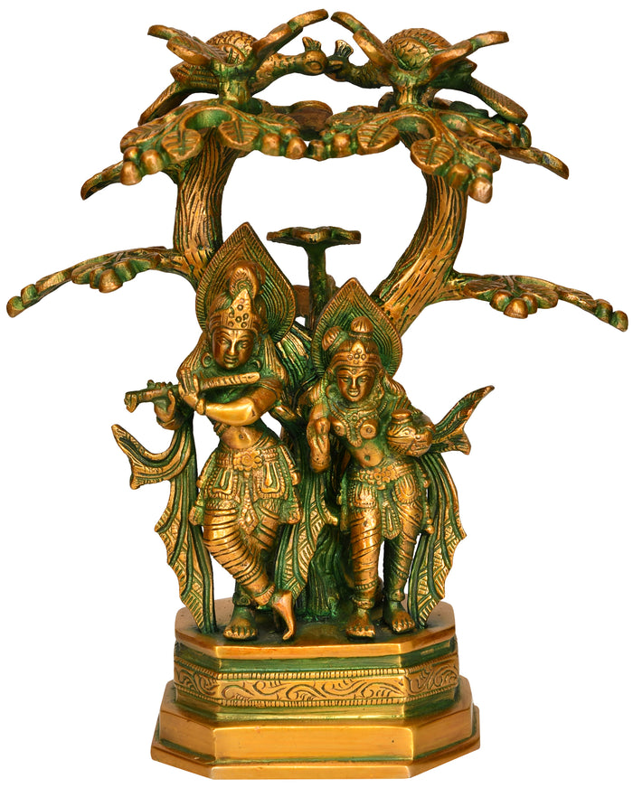 10" Radha Krishna Under Kadamba Tree Brass Statue Handmade