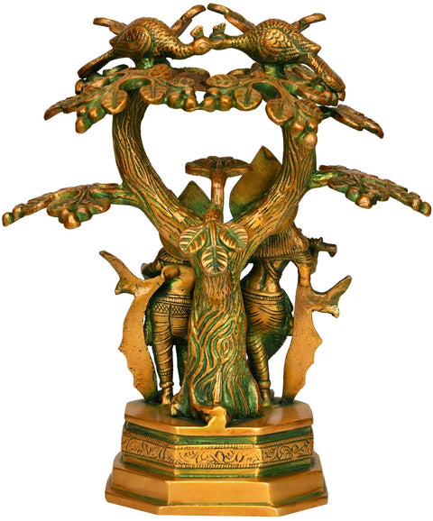 10" Radha Krishna Under the Kadamba Tree In Brass | Handmade | Made In India