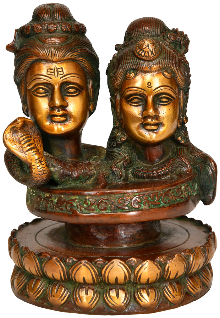 6" Shiva Parvati -Mukhalingam In Brass | Handmade | Made In India