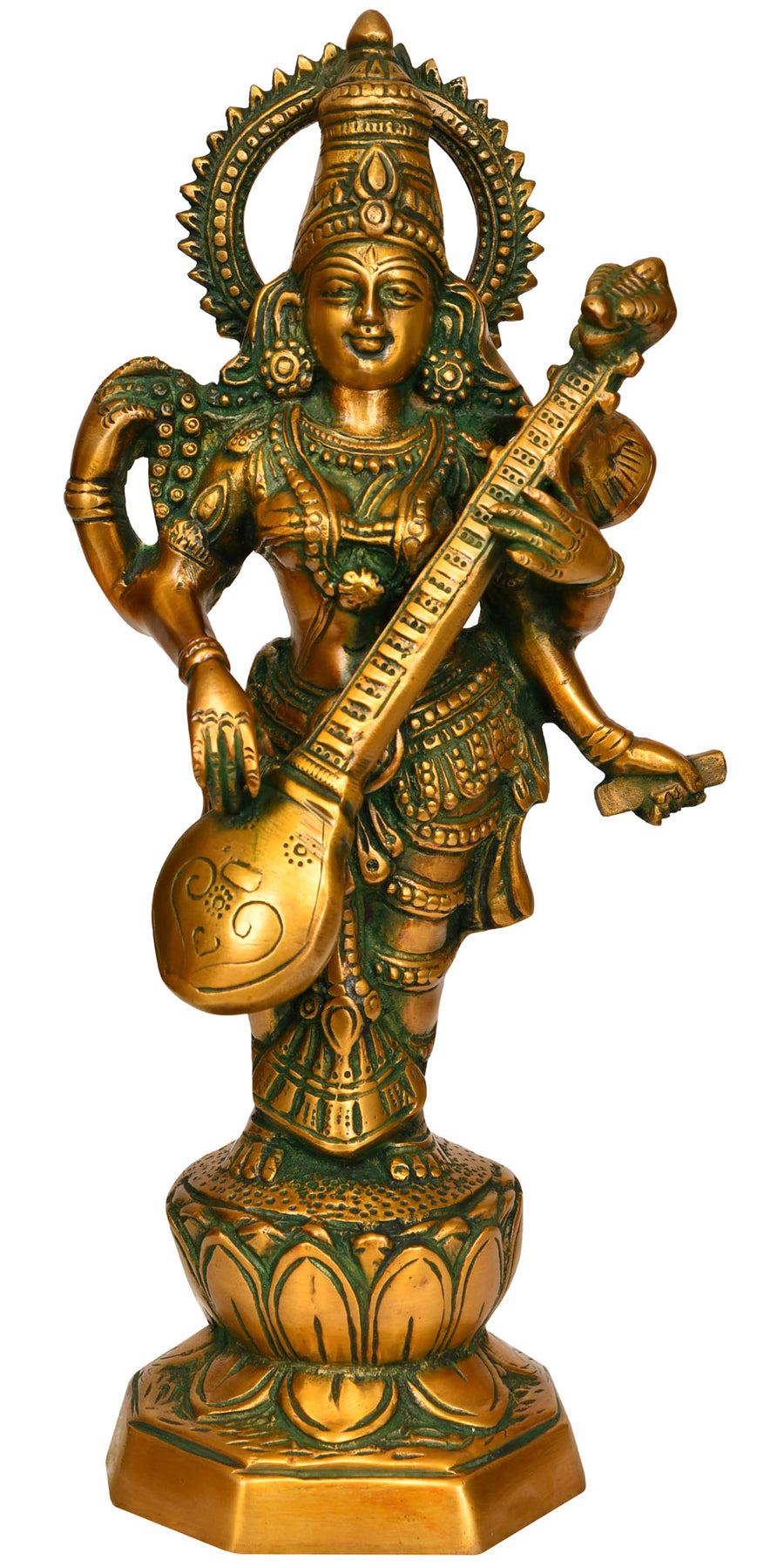 13" Handmade Goddess Saraswati Brass Statue for Pooja