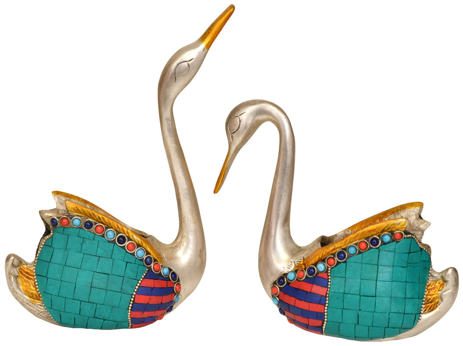 Pair of Swans Brass Figurines | Decorative Home Decor Statues