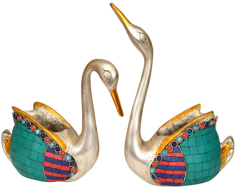 Pair of Swans Figurines | Decorative Bird Statues