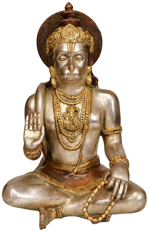 11" Hanuman in Meditation Blessing Brass Statue Handmade