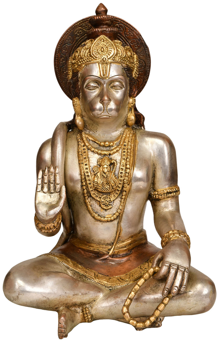 11" Hanuman in Meditation Blessing Brass Statue Handmade