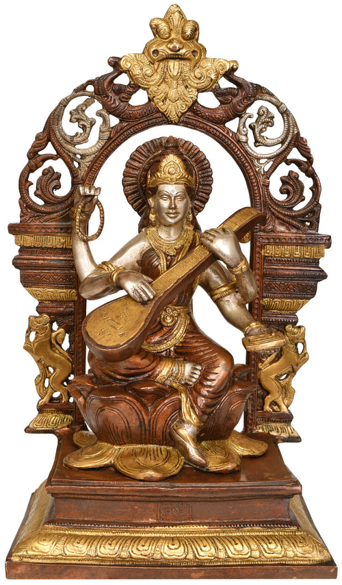 15" Saraswati Goddess of Music Handmade Brass Statue