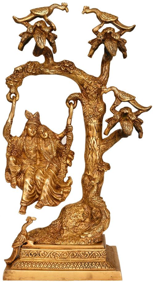 16" Radha Krishna on Swing Brass Statue Handmade