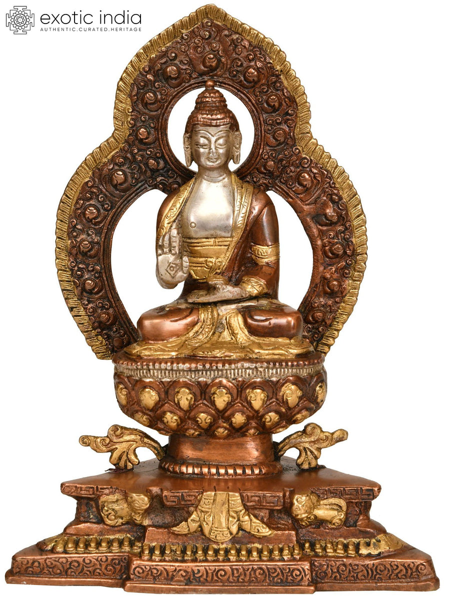 9" Handmade Tibetan Buddhist Lord Buddha Abhaya Mudra Brass Statue