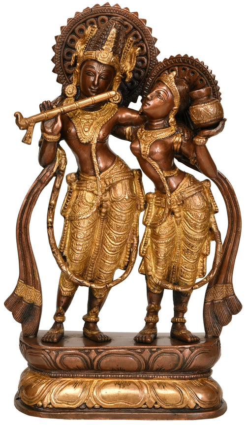 12" Radha Krishna Handmade Brass Statue
