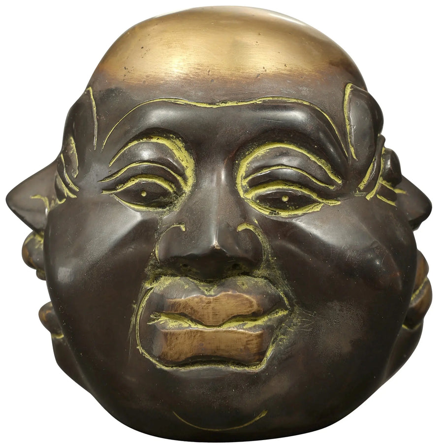 3" Four Faced Laughing Buddha Brass Head Statue Handmade