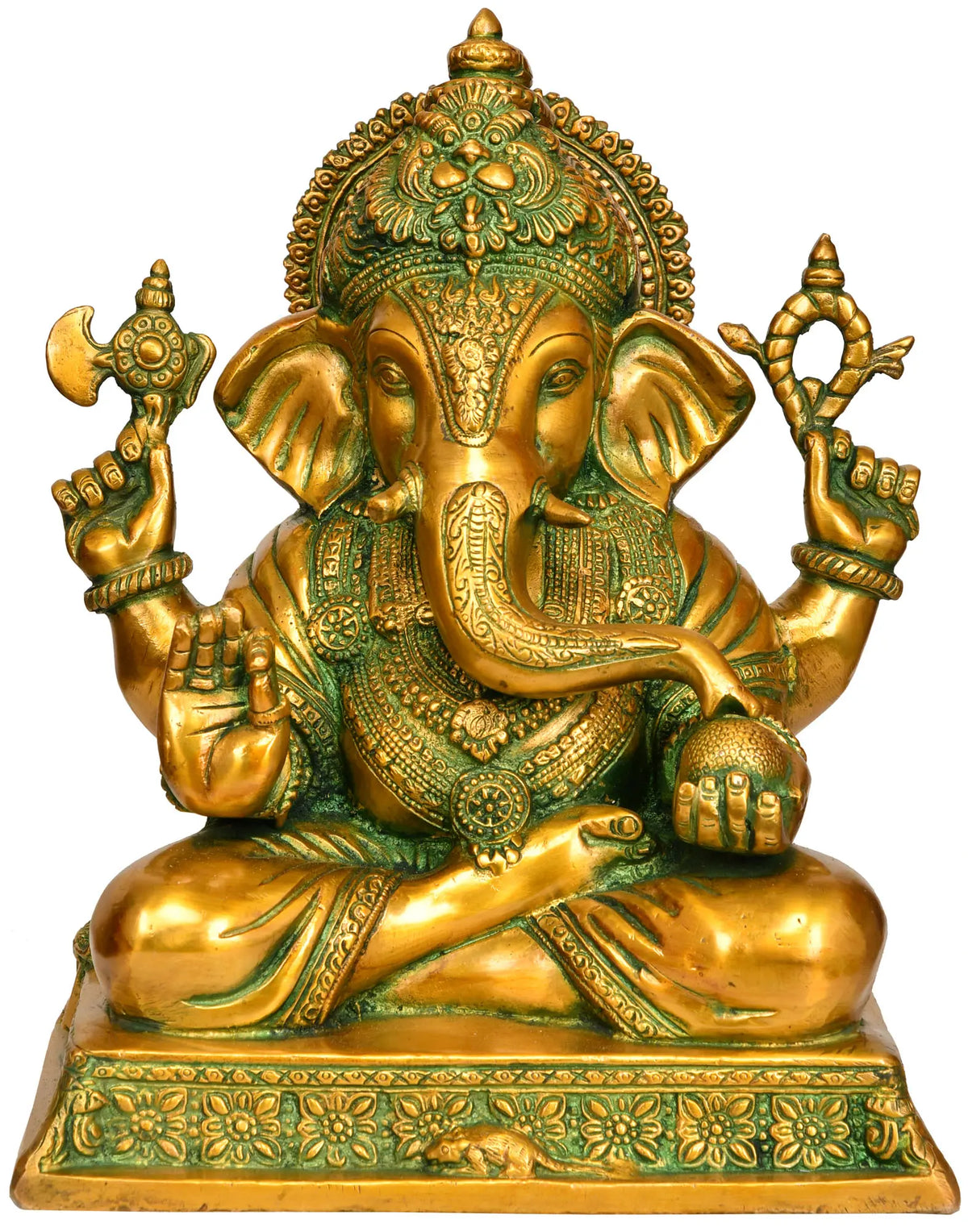 12" Lord Ganesha Brass Sculpture | Handmade | Made in India