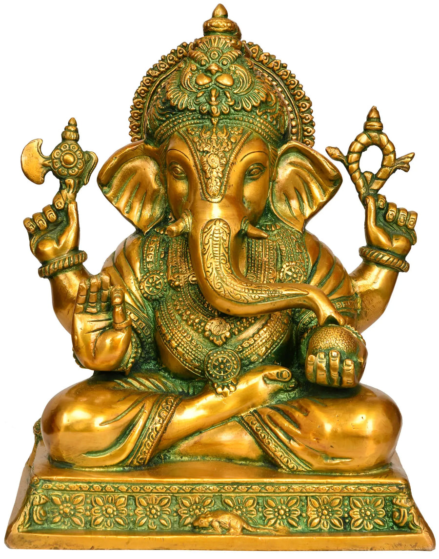 12" Lord Ganesha Handmade Brass Sculpture for Pooja