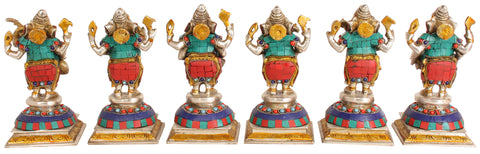 7" Musician Ganesha (Set of Six) In Brass | Handmade | Made In India