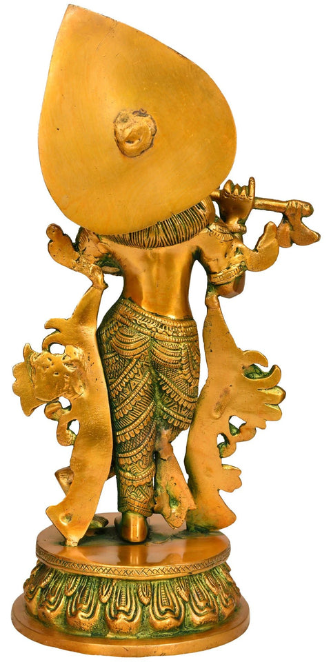 13" Lord Krishna Playing Flute In Brass | Handmade | Made In India