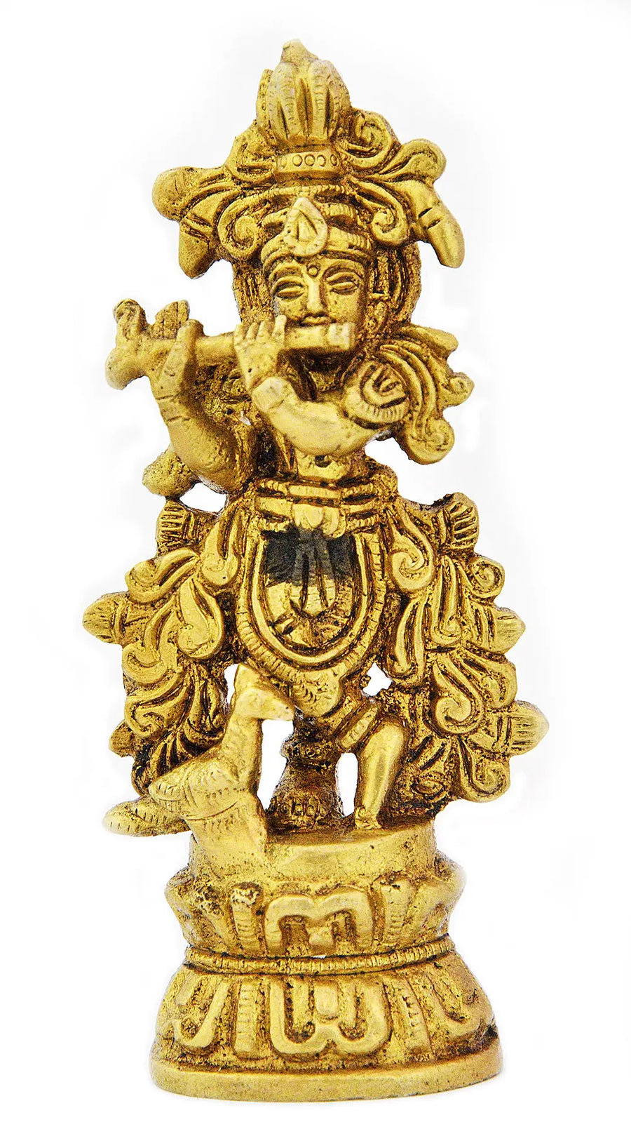 4" Handmade Brass Krishna Playing Flute Idol