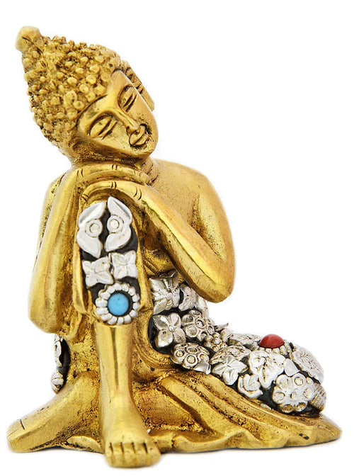 3" Handmade Thinking Buddha Brass Statue - Tibetan Buddhist Idol