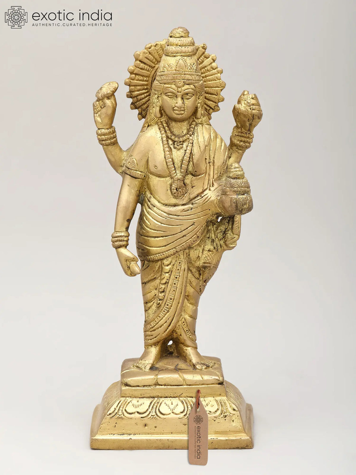 8" Brass Dhanvantari Idol - The Physician of the Gods | Handmade | Made in India