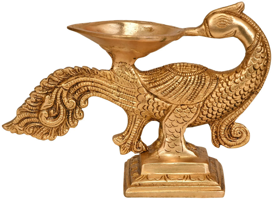 6" Handmade Brass Peacock Lamp for Home Decor