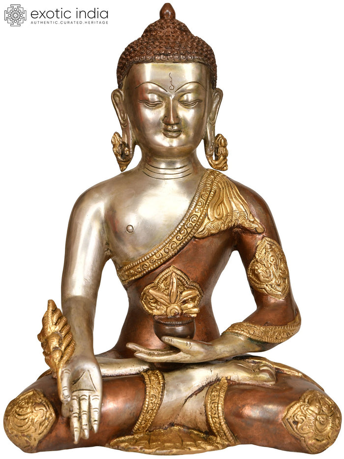 12" Handmade Healing Buddha Tibetan Brass Statue
