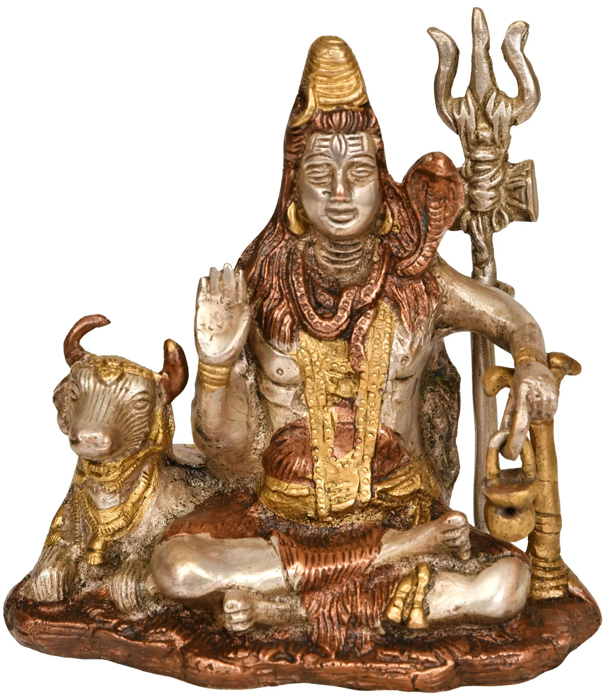 5" Brass Lord Shiva Statue Seated with Nandi | Handmade | Made in India