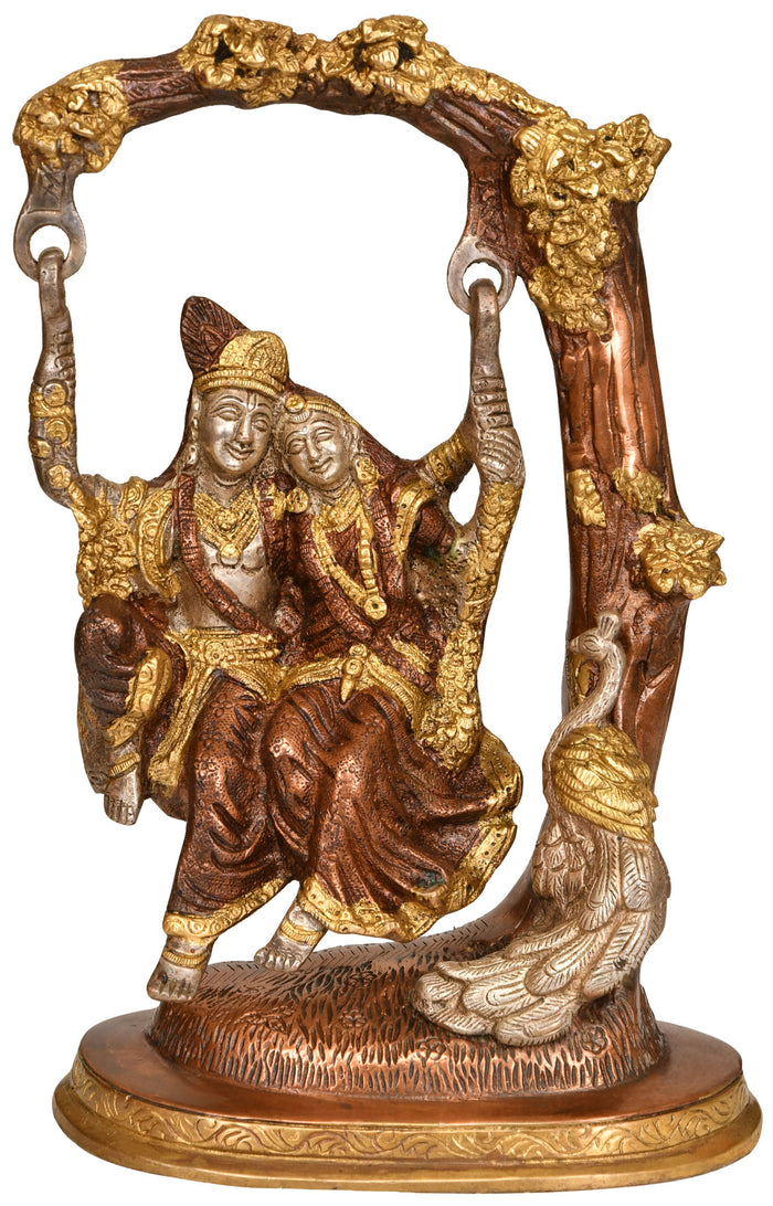 10" Handmade Radha Krishna on Swing Brass Statue