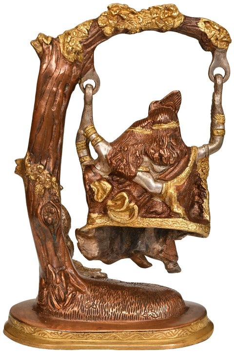 10" Radha Krishna on Swing In Brass | Handmade | Made In India