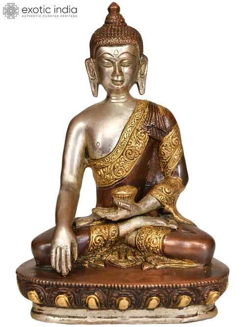 8" Handmade Tibetan Buddhist Buddha Bhumisparsha Mudra Brass Idol