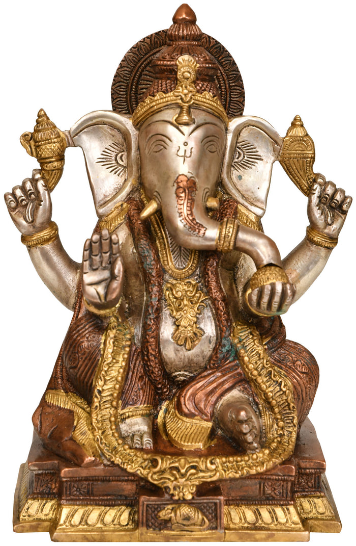 8" Lord Ganesha Handmade Brass Statue for Home Pooja