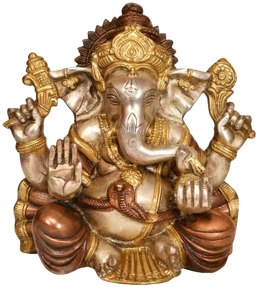 8" Handmade Ganesha Brass Statue for Pooja