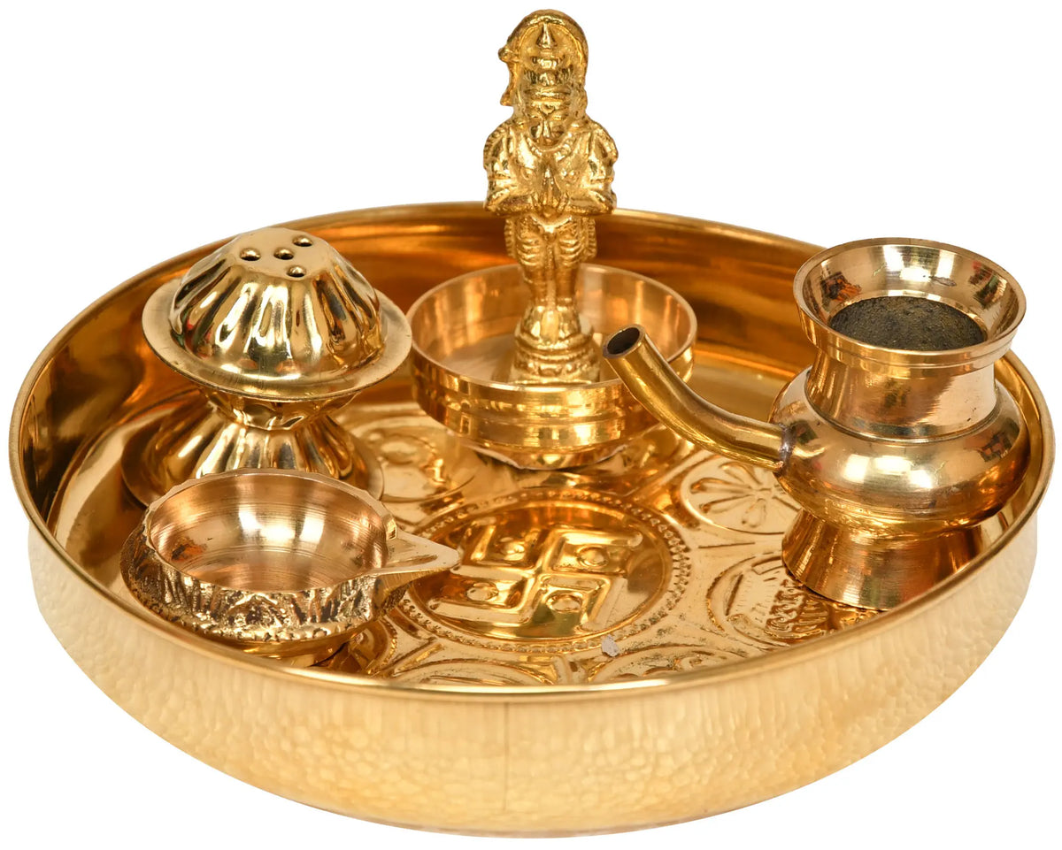 5" Swastika Puja Thali in Brass | Handmade | Made in India