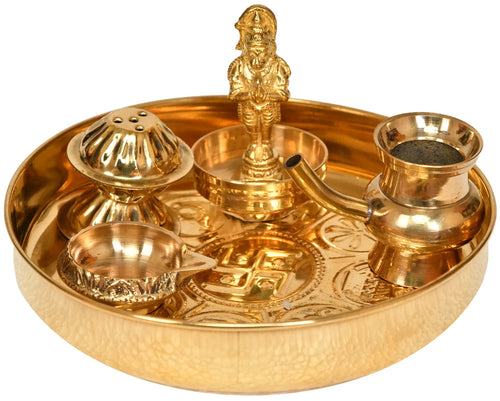 5" Brass Swastika Puja Thali Handmade for Pooja